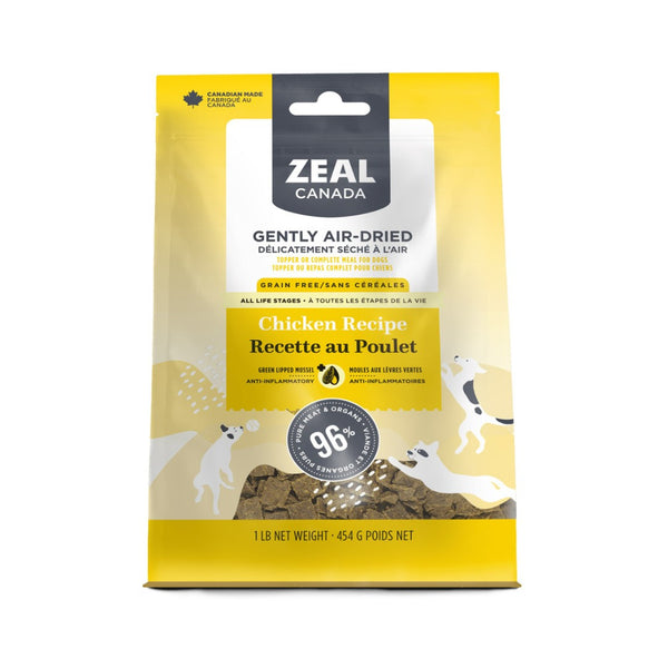 Zeal Canada Gently Air-Dried Chicken Dog Dry Food in a 1kg pack.