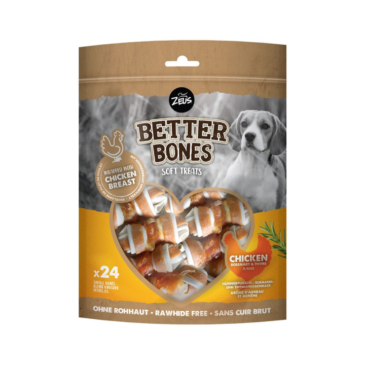 Zeus Better Bones Chicken with Rosemary & Thyme Dog Treats for a delicious and healthy snack that promotes good dental hygiene and is easy to digest 524g.