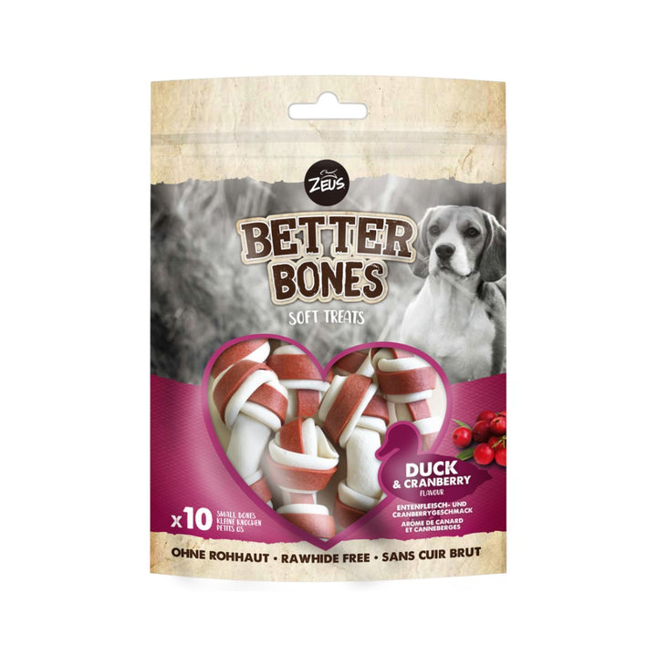 Zeus Better Bones Small Duck & Cranberry Dog Treats for a delicious and healthy snack that promotes good dental hygiene and is easy to digest.