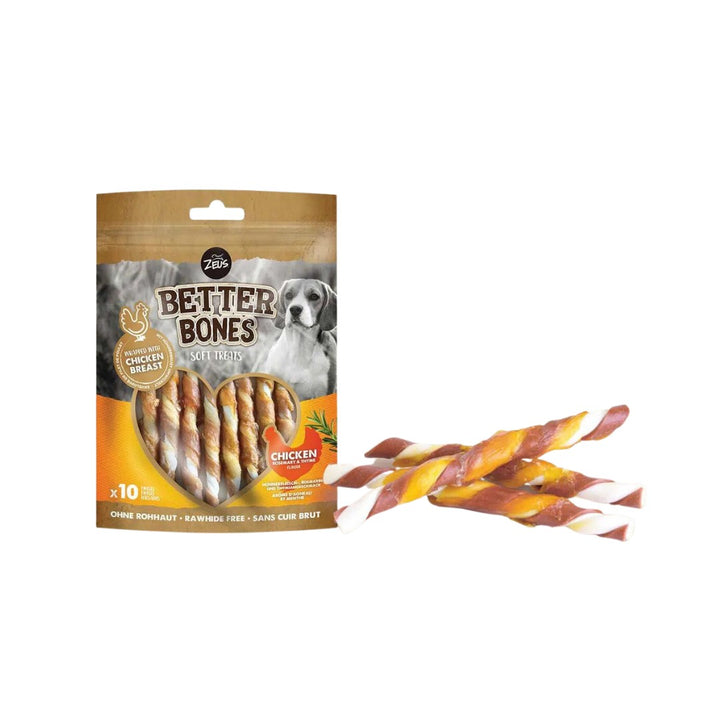 Zeus Better Bones Wrapped Twists Chicken with Rosemary & Thyme Dog Treats for a delicious and healthy snack that promotes good dental hygiene and is easy to digest Full.