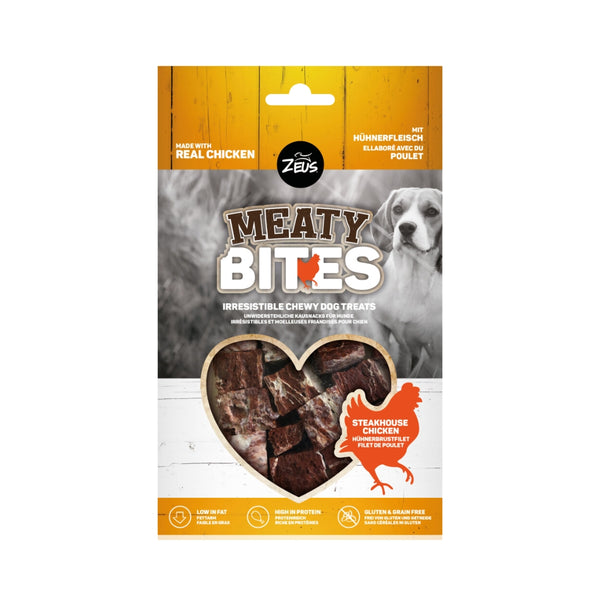 Zeus Meaty Bites Steakhouse Chicken Chewy Dog Treats They are packed with protein and low in fat, making them a perfect gluten and grain-free snack.