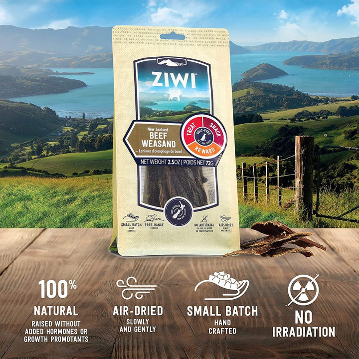 Ziwi Peak's Beef Weasand Oral Chews and Treats are a premium treat that is ethically raised and sourced in New Zealand AD2.