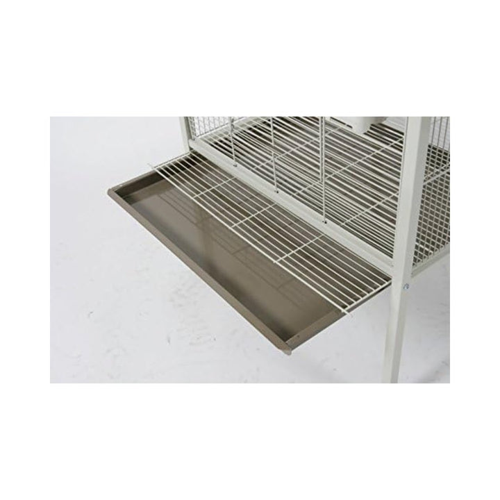 Bird aviary cage with soft colors and supplied accessories perfectly integrated to focus on the beauty of your bird. Hygienic and easy to clean, thanks to drawers down.
