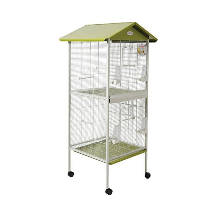 Bird aviary cage with soft colors and supplied accessories perfectly integrated to focus on the beauty of your bird. Hygienic and easy to clean, thanks to drawers.
