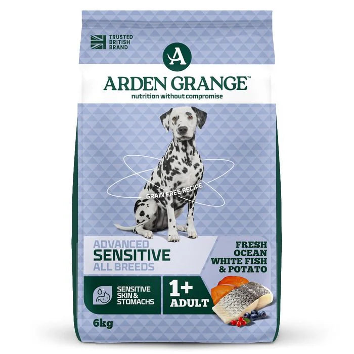 Arden Grange Advanced Sensitive All Breeds Adult Ocean White Fish & Potato Dry Dog Food - 6 kg