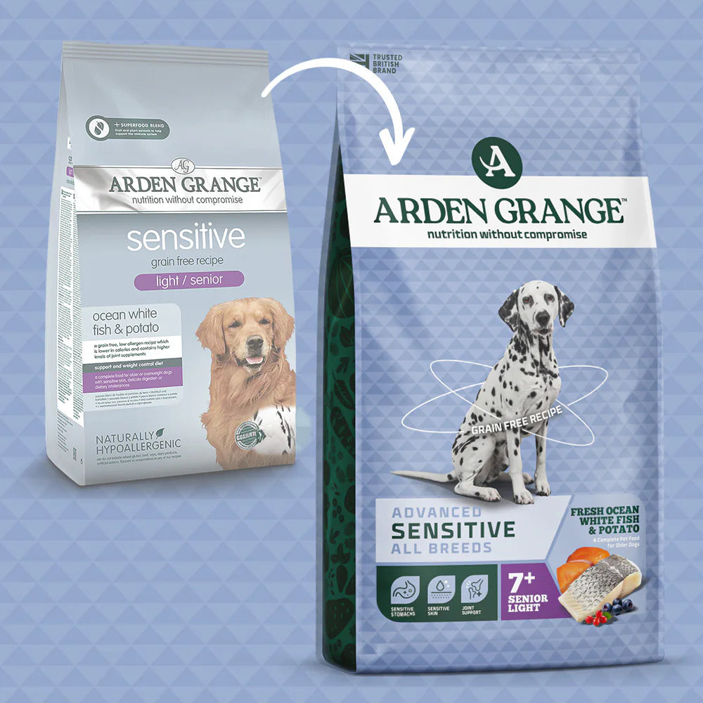 Arden Grange Advanced Sensitive All Breeds Senior Light Fresh Ocean White Fish & Potato Dry Dog Food product detail