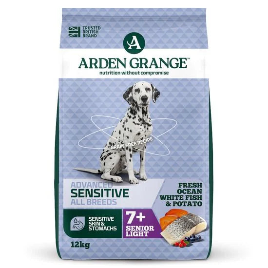 Arden Grange Advanced Sensitive All Breeds Senior Light Fresh Ocean White Fish & Potato Dry Dog Food - 12 kg