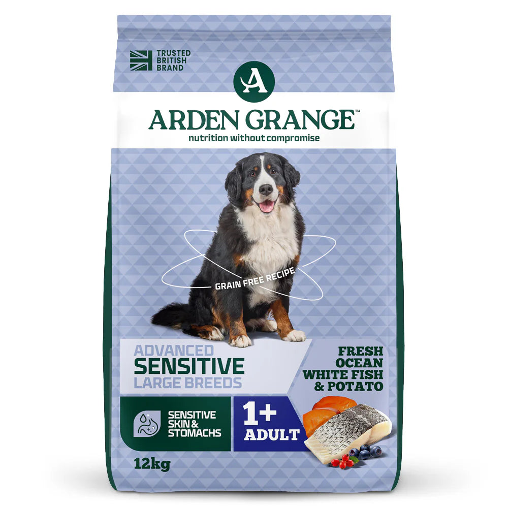Arden Grange Advanced Sensitive Large Breeds Adult Fresh Ocean White Fish & Potato Dry Dog Food - 12 kg front packshot