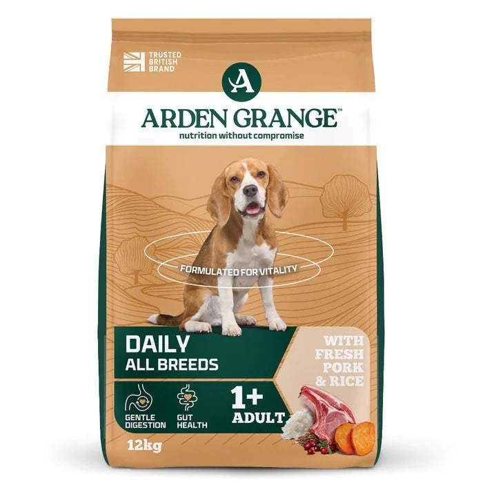 Arden Grange Daily All Breeds Adult with Fresh Pork & Rice Dry Dog Food - 12 kg