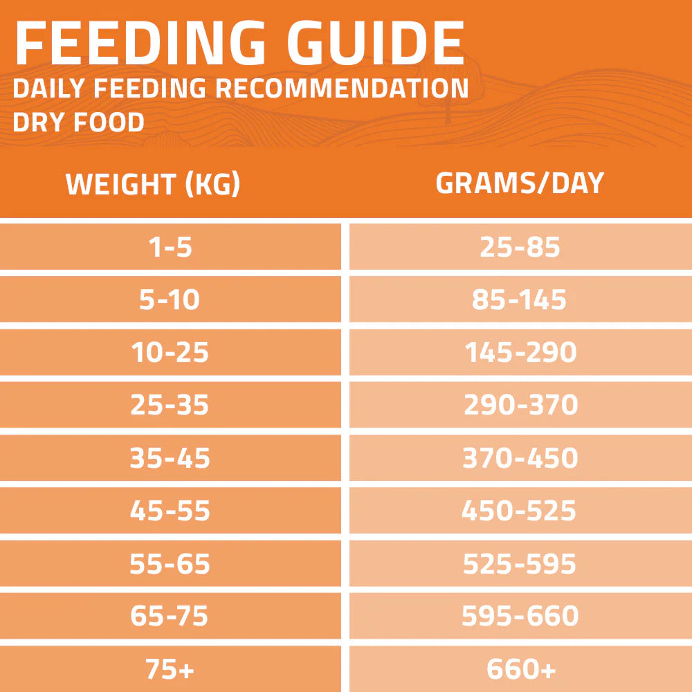 Arden Grange Daily All Breeds Senior with Fresh Chicken & Rice Dry Dog Food feeding guide