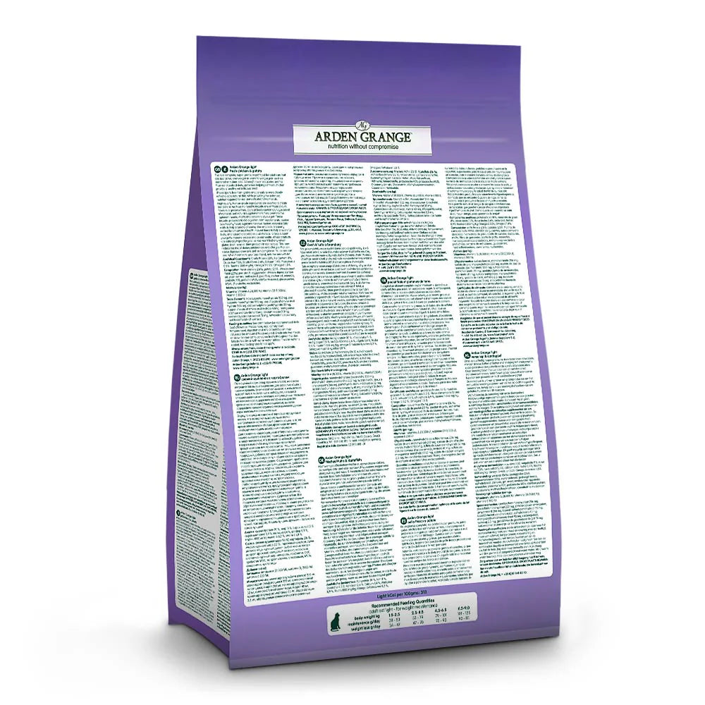 Arden Grange Grain Free Light Fresh Chicken & Potato Dry Cat Food back of pack
