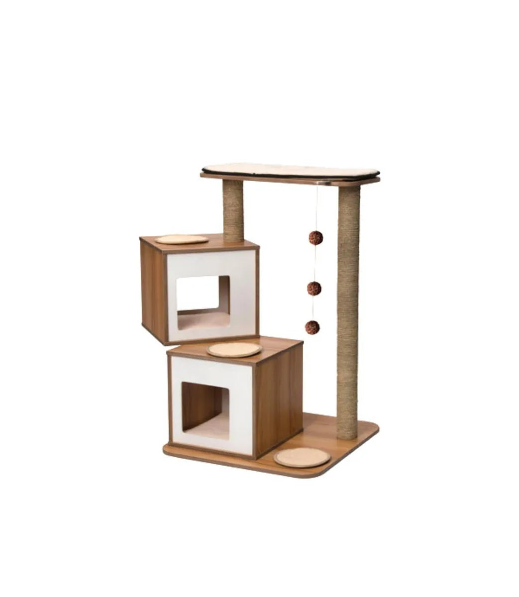 Catit Vesper Cat Furniture V-Double Walnut - front view