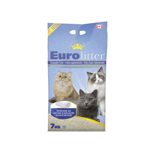 Eurolitter Premium Clumping Cat Litter - 7 kg, Baby Powder