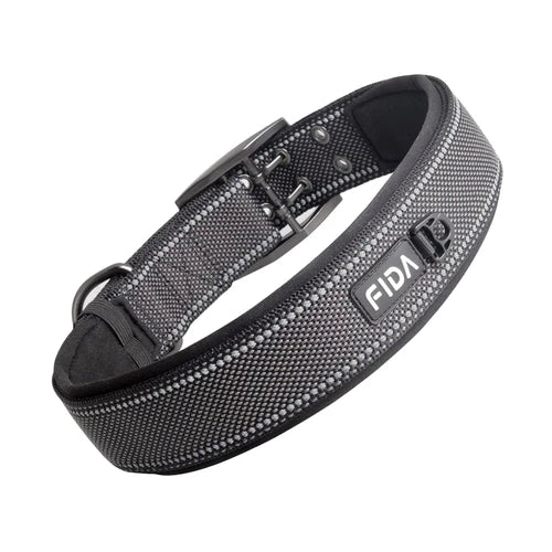 Fida Heavy Duty Reflective Dog Collar - Color Black, Size XL