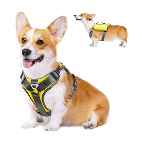 Fida Yellow No-Pull Dog Harness with Saddle Bags - Size M