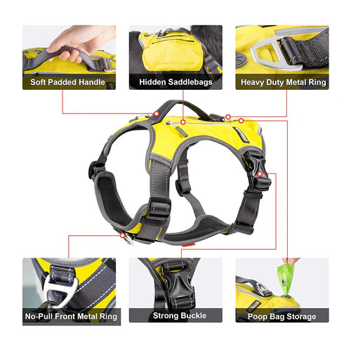 Fida Yellow No-Pull Dog Harness with Saddle Bags - product detail 3