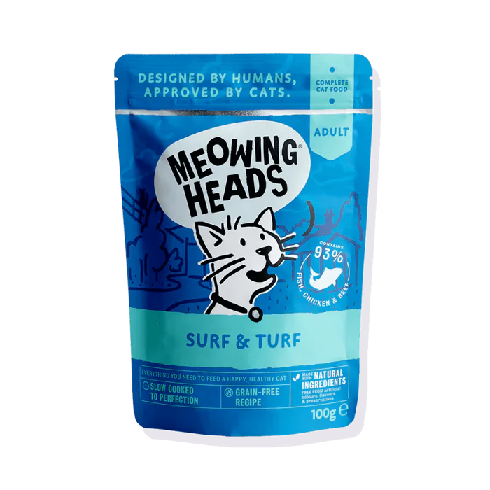 Meowing Heads Surf & Turf Adult Wet Cat Food — front packshot
