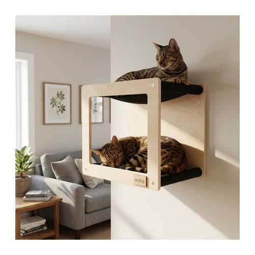 Noba Mural Wall-Mounted Cat Hideout Square - Color Black