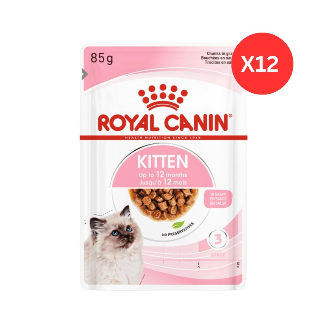 Royal Canin Feline Health Nutrition Kitten in Gravy Wet Cat Food Pouches 12 x 85 g