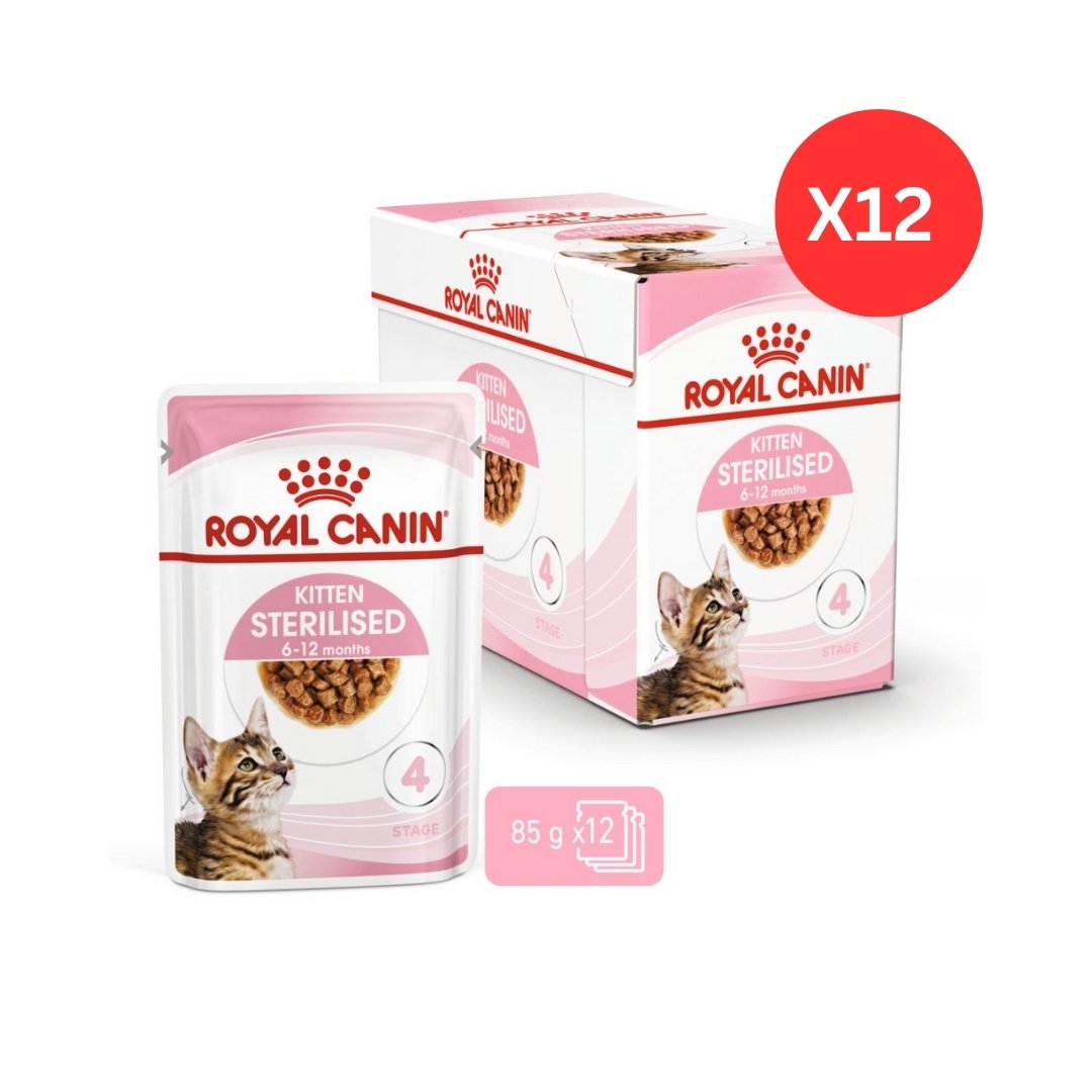 Royal Canin Feline Health Nutrition Kitten Sterilised in Gravy Wet Cat Food Pouches 12 x 85 g