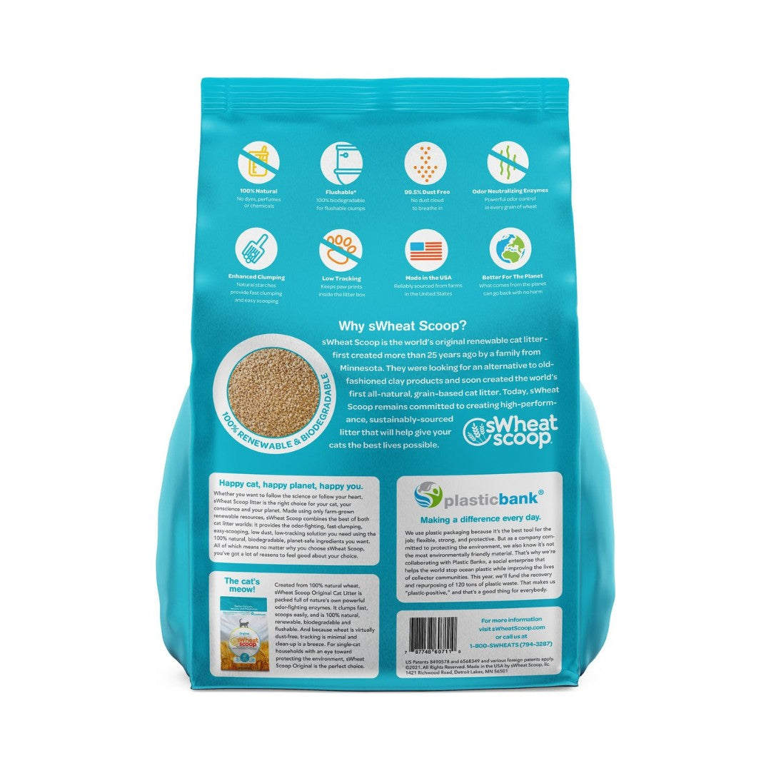 Elevate your multi-cat household with sWheat Scoop Original, a natural, unscented Multi-Cat litter designed for high odor control and quick clumping.