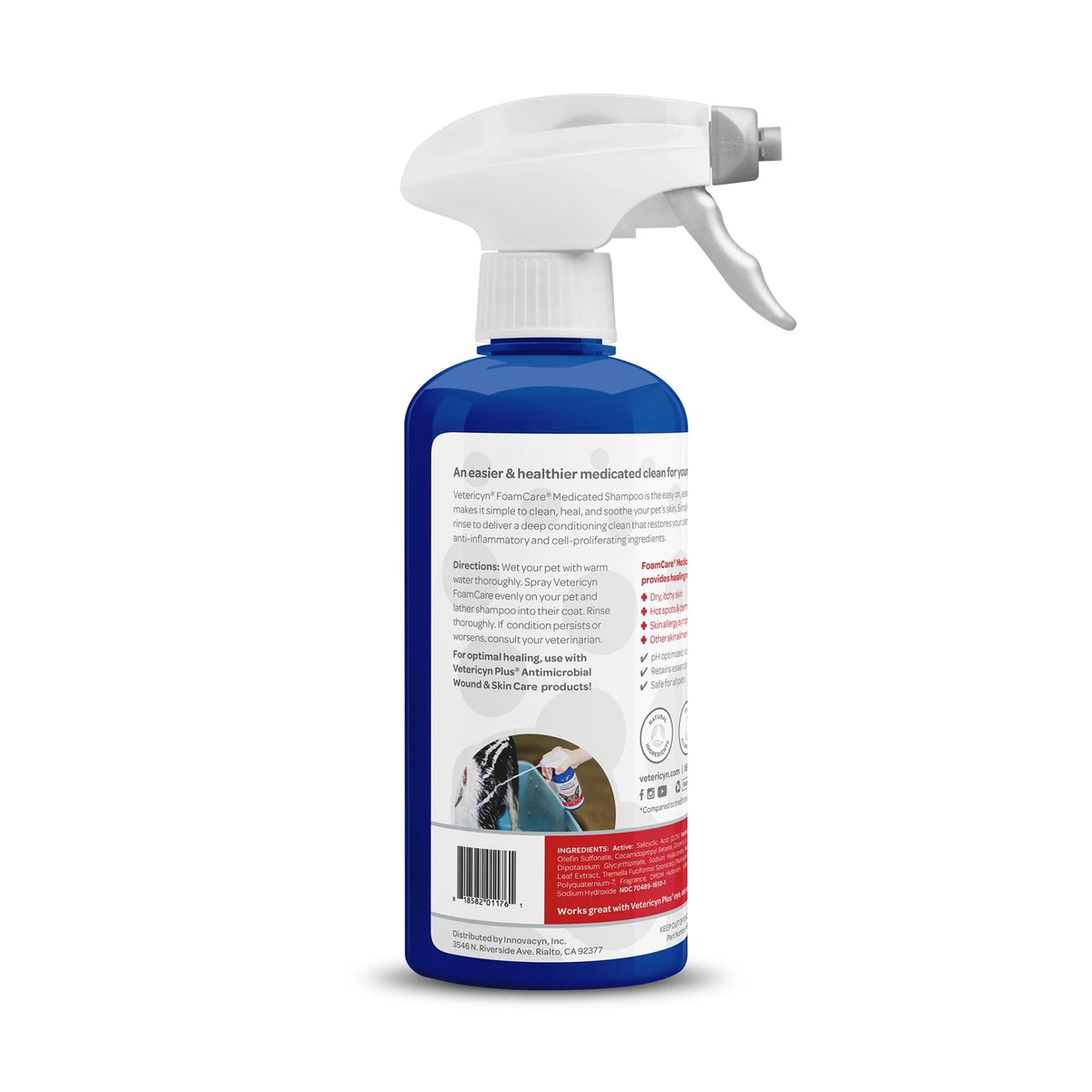 Vetericyn FoamCare Spray-On Medicated Pet Shampoo — label and product information