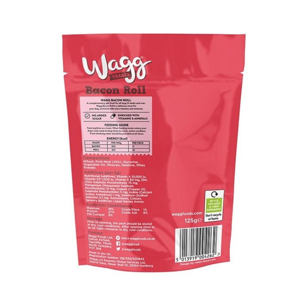 Wagg Bacon Roll Pork Tasty Bites Oven Baked Dog Treats 125 g back