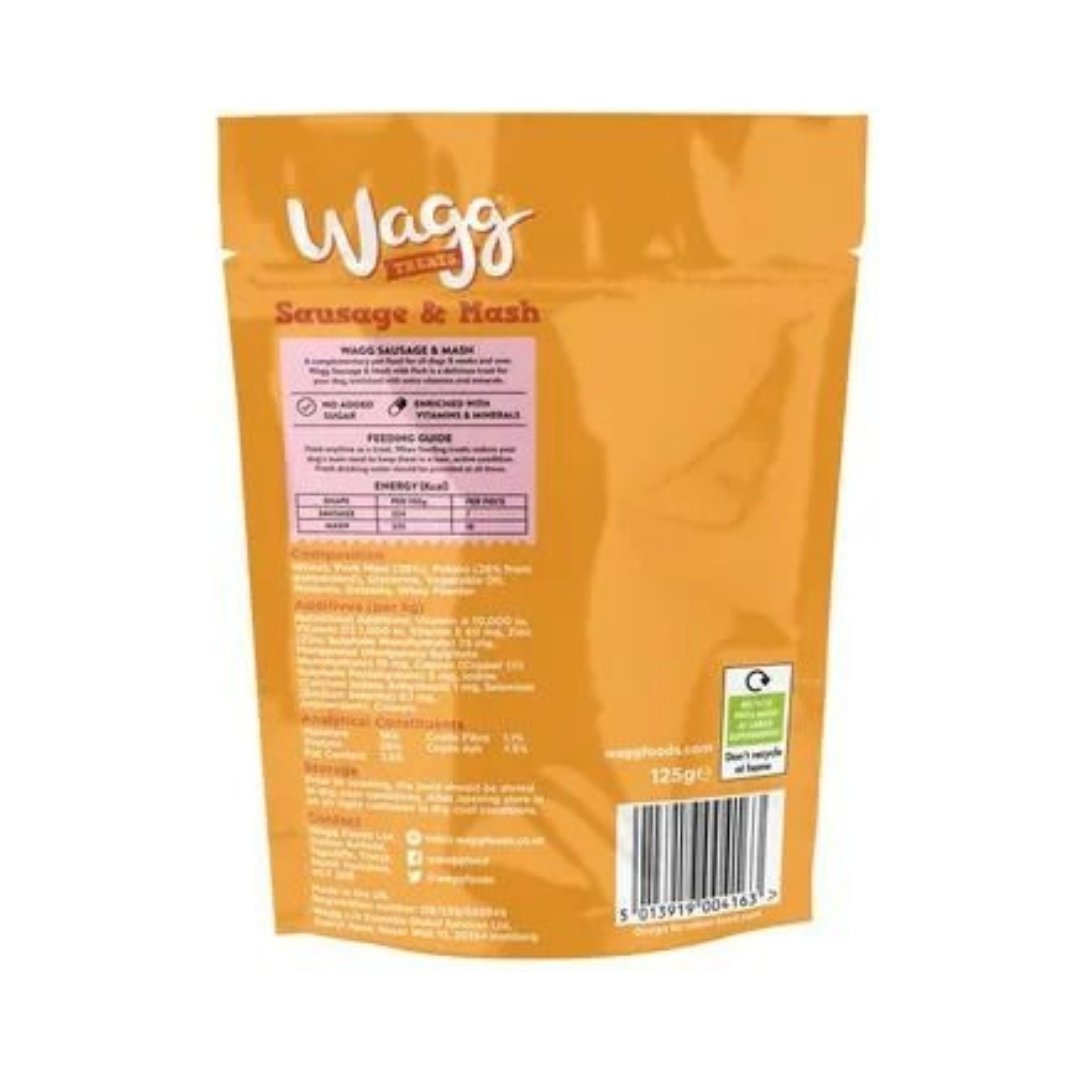 Wagg Sausage & Mash Pork & Potato Tasty Bites Oven Baked Dog Treats 125 g back pack