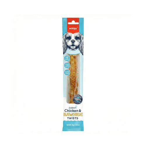Wanpy Chicken Jerky & Rawhide Twist Dog Treat - 10 in (70 g) - 70 g