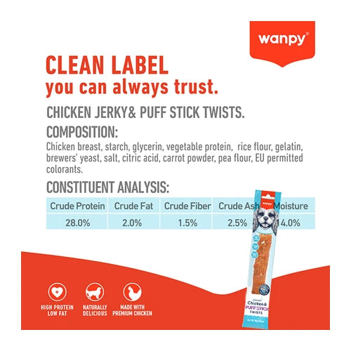 Wanpy Chicken & Puff Stick Twist Dog Treat - 10 in (70 g) - product detail 6