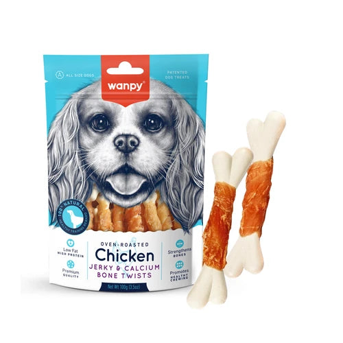 Wanpy Chicken Jerky and Calcium Bone Twists 100 g - 100 g