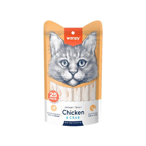 Wanpy Creamy Lickable Cat Treats - Chicken & Crab (14 g × 25 pcs) - 14 g × 25 pcs