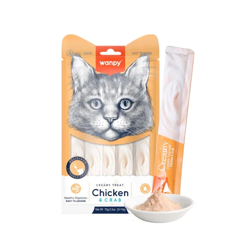 Wanpy Creamy Lickable Cat Treats - Chicken & Crab (14 g × 5) - 14 g × 5