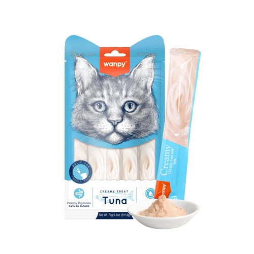 Wanpy Creamy Lickable Cat Treats - Tuna (14 g × 5) - 14 g × 5