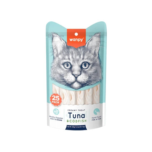 Wanpy Creamy Lickable Cat Treats - Tuna & Codfish (14 g × 25 pcs) - 14 g × 25 pcs