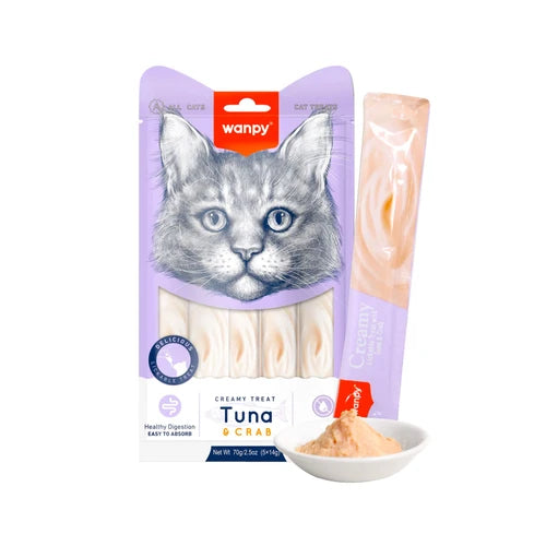 Wanpy Creamy Lickable Cat Treats - Tuna & Crab (14 g × 5) - 14 g × 5