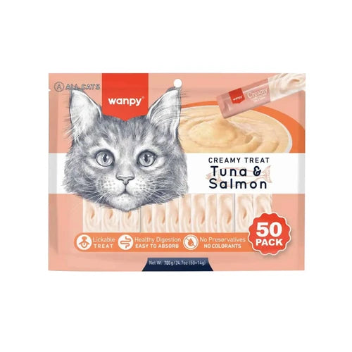 Wanpy Creamy Lickable Cat Treats - Tuna & Salmon - 50P