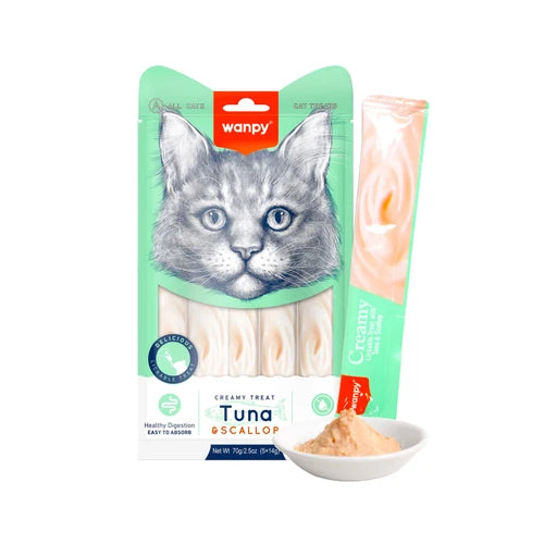 Wanpy Creamy Lickable Cat Treats - Tuna & Scallop (14 g × 5) - 14 g × 5