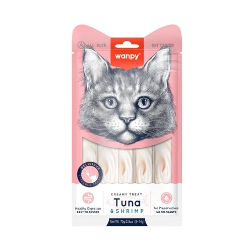 Wanpy Creamy Lickable Cat Treats - Tuna & Shrimp (14 g × 5) - product detail 2