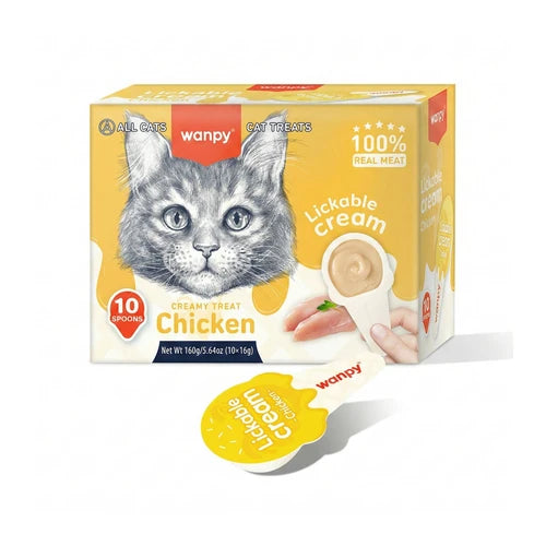 Wanpy Lickable Cream Spoon - Chicken For Cat - (16 g × 10 pcs/bo ×) - 16 g × 10 pcs