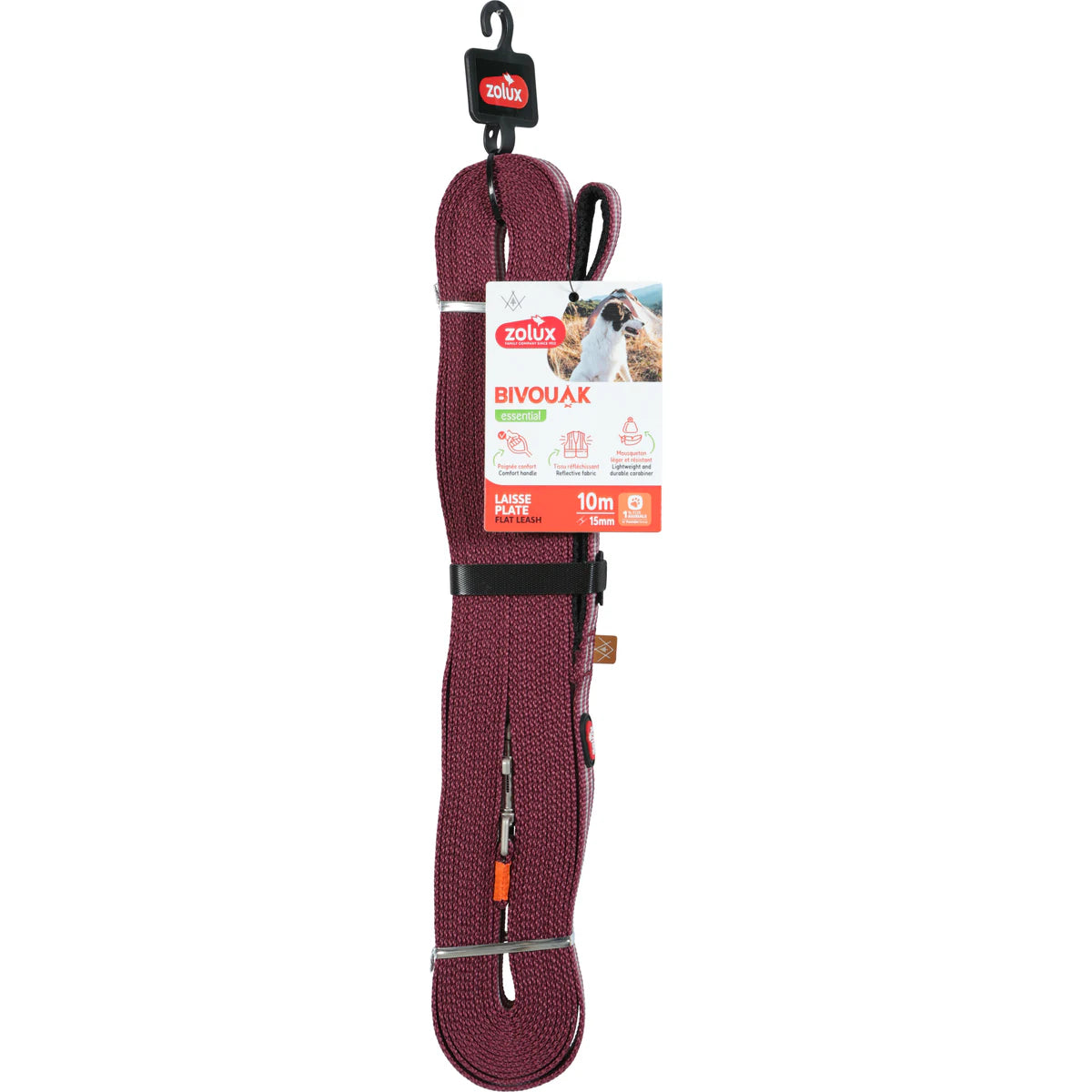 Zolux BVK Flat Lead for Dog - Red / 10 m × 15 mm