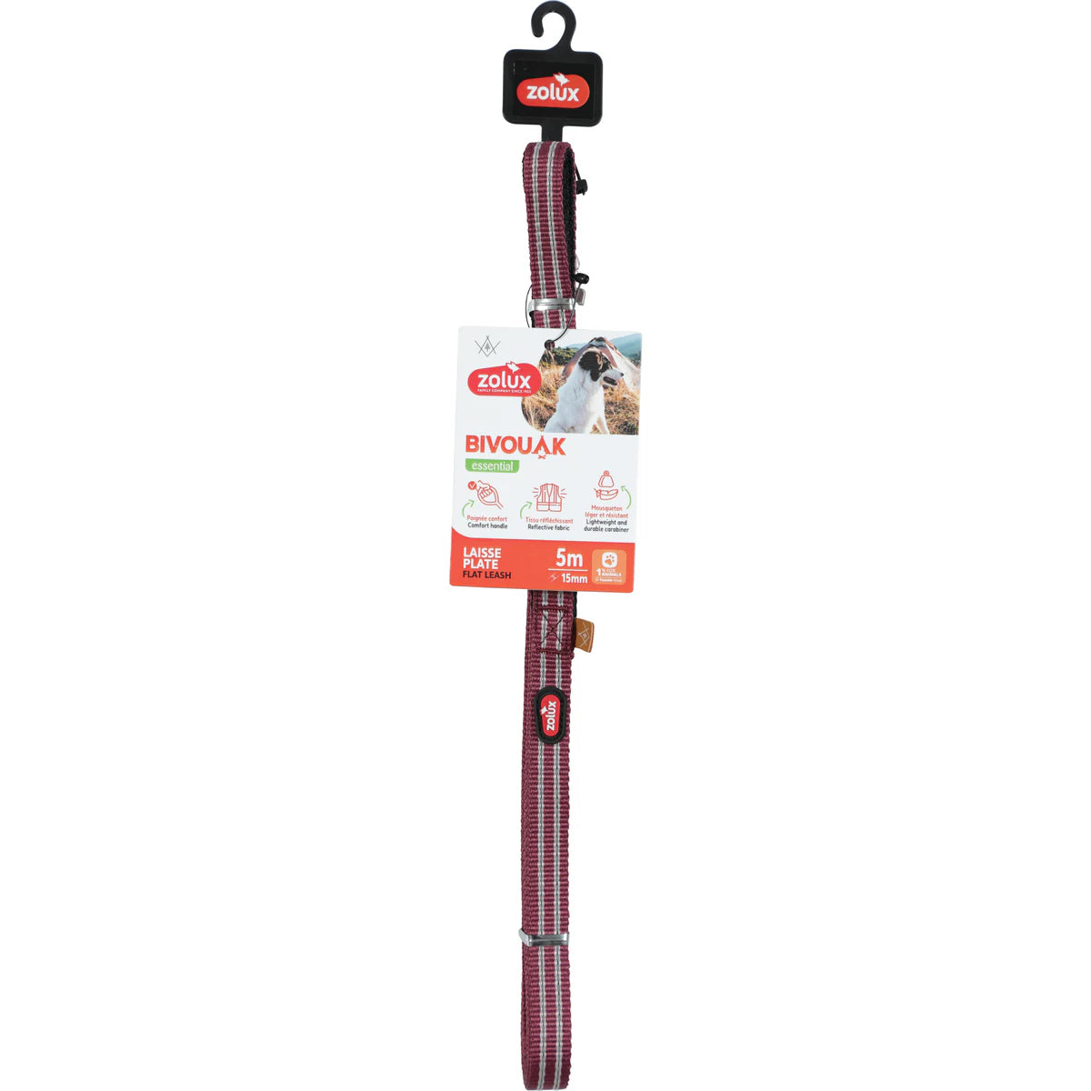 Zolux BVK Flat Lead for Dog - Red / 5 m × 15 mm