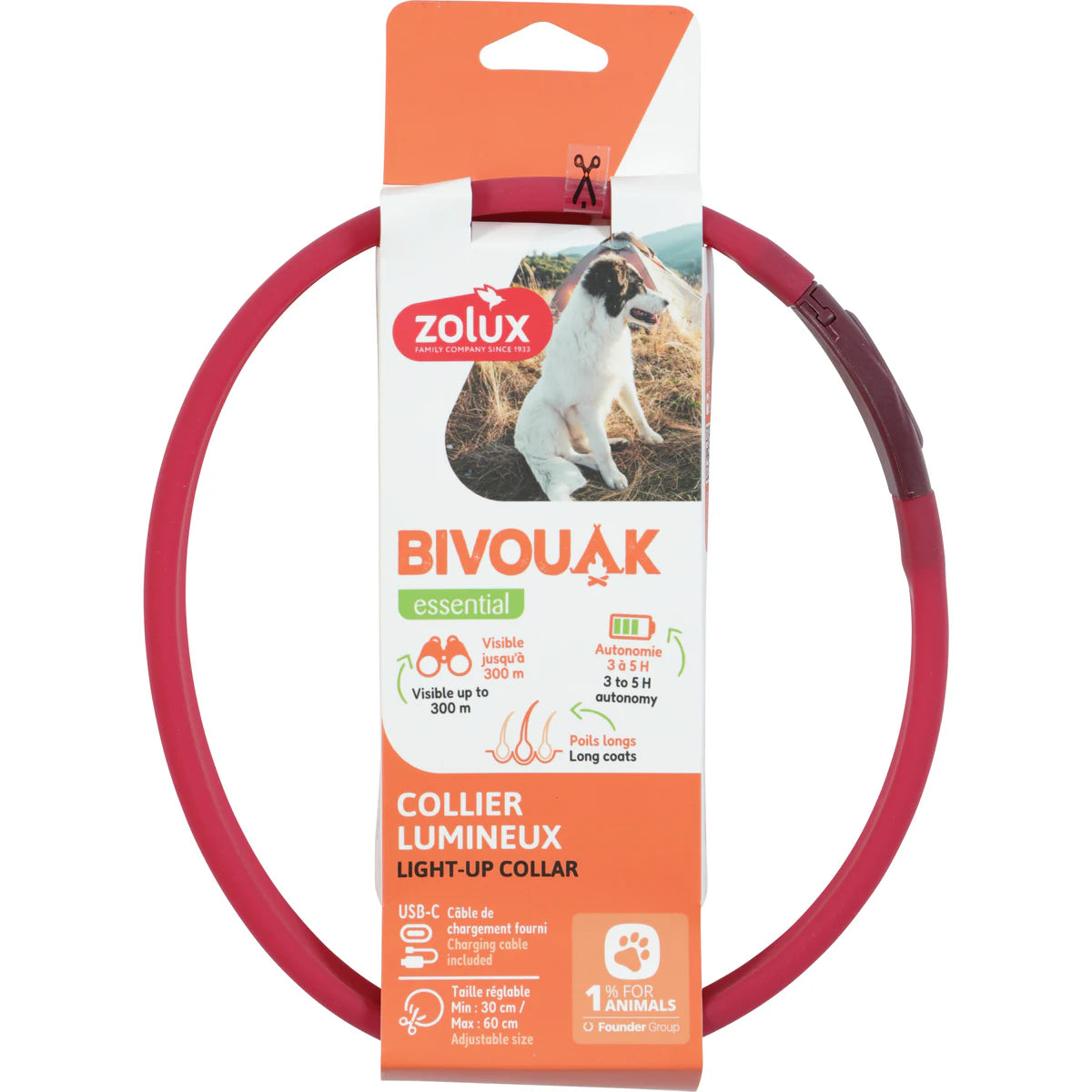 Zolux BVK Led Collar Long-Hair - Red