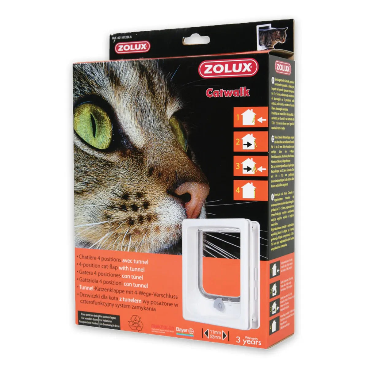 Zolux Cat-flap for Wooden Door with tunnel - White