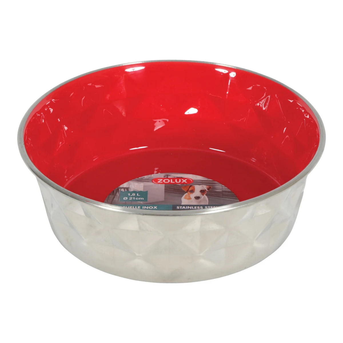 Zolux Diamonds Stainless Non-Slip Dog Bowl - Red · 1.8 L