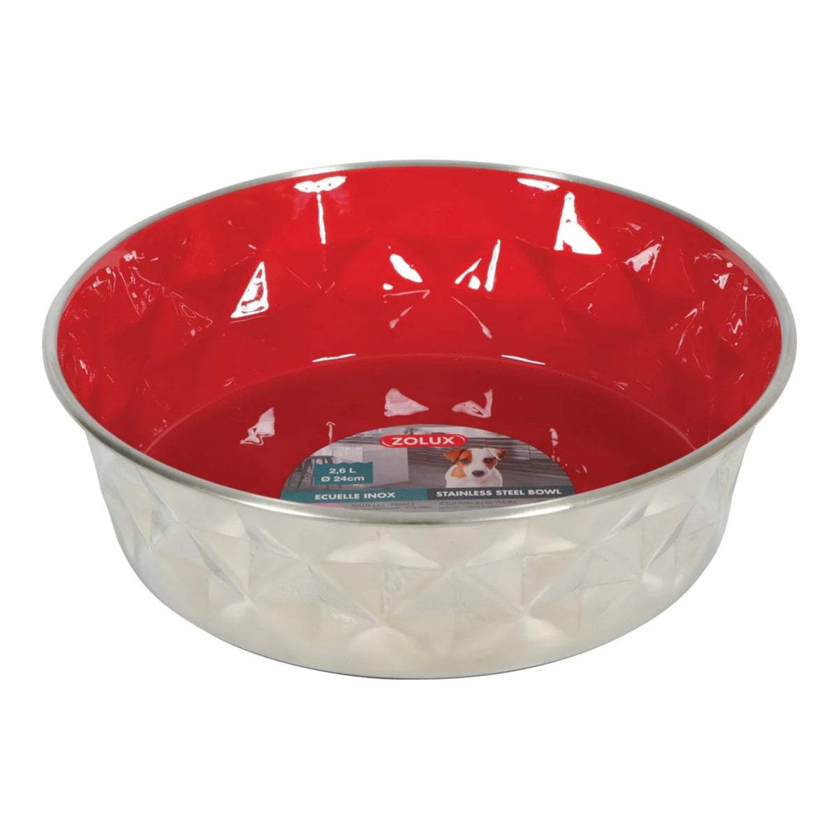 Zolux Diamonds Stainless Non-Slip Dog Bowl - Red · 2.6 L