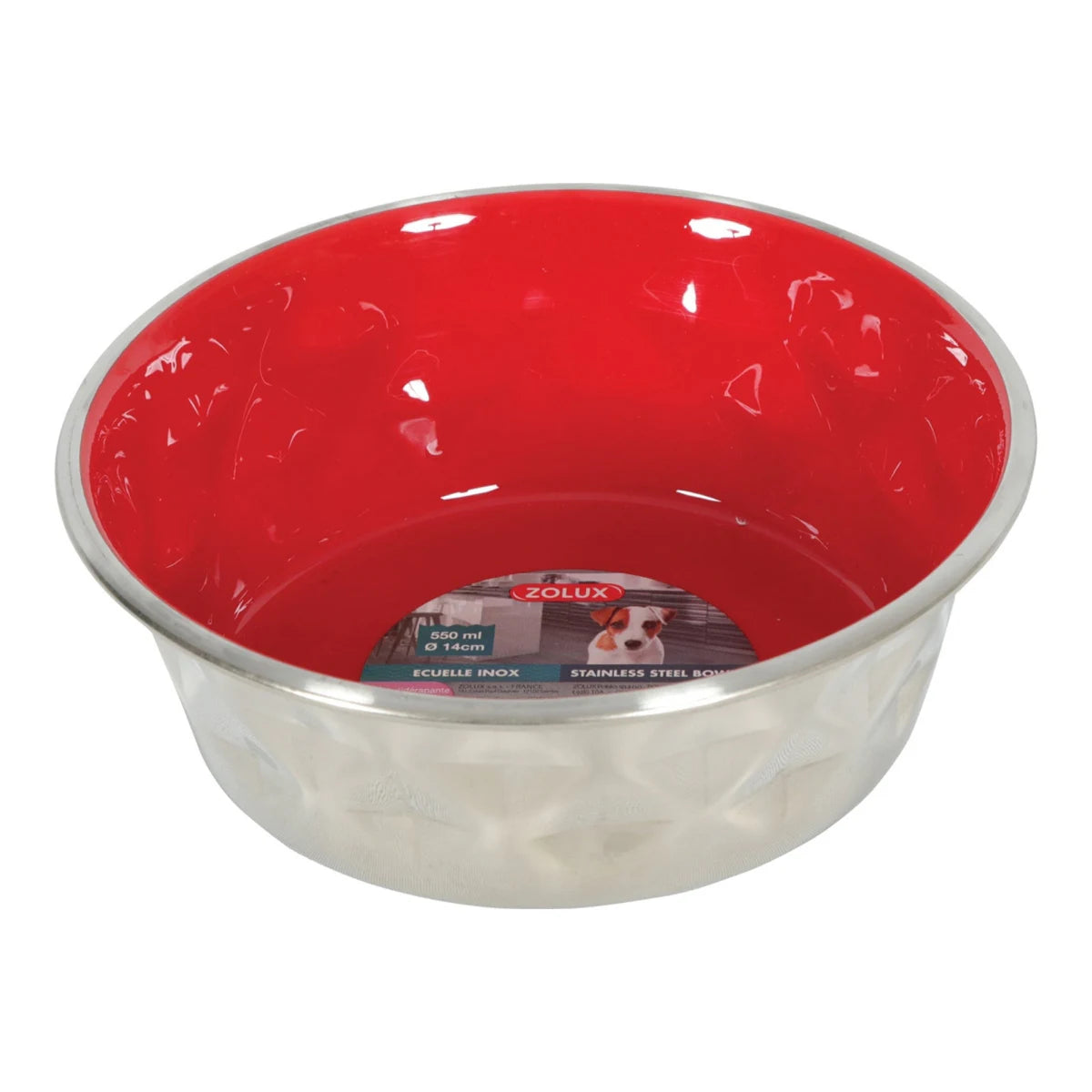 Zolux Diamonds Stainless Non-Slip Dog Bowl - Red · 550 ml