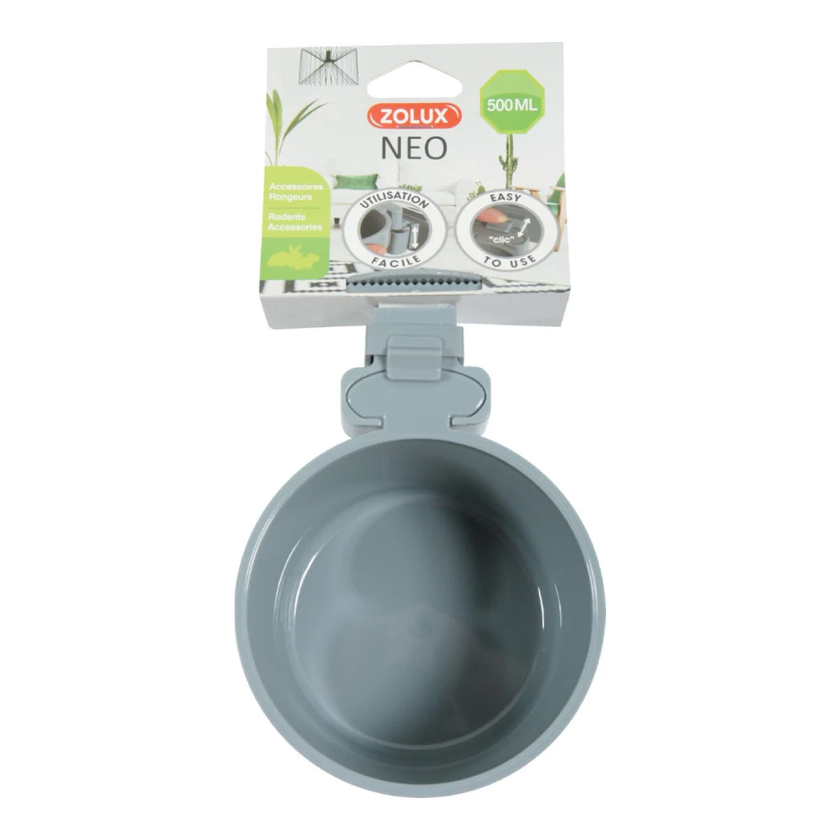 Zolux NEO Rodent Cage Plastic Feeder - Grey / 500 ml