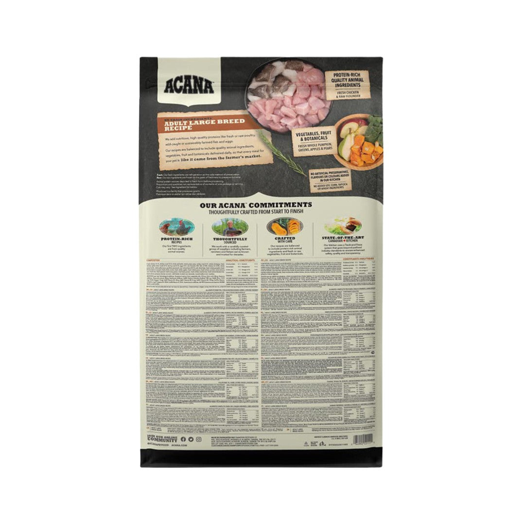 Acana Adult Large Breed Dog Dry Food - Biologically Appropriate Nutrition for Optimal Health - Back Bag