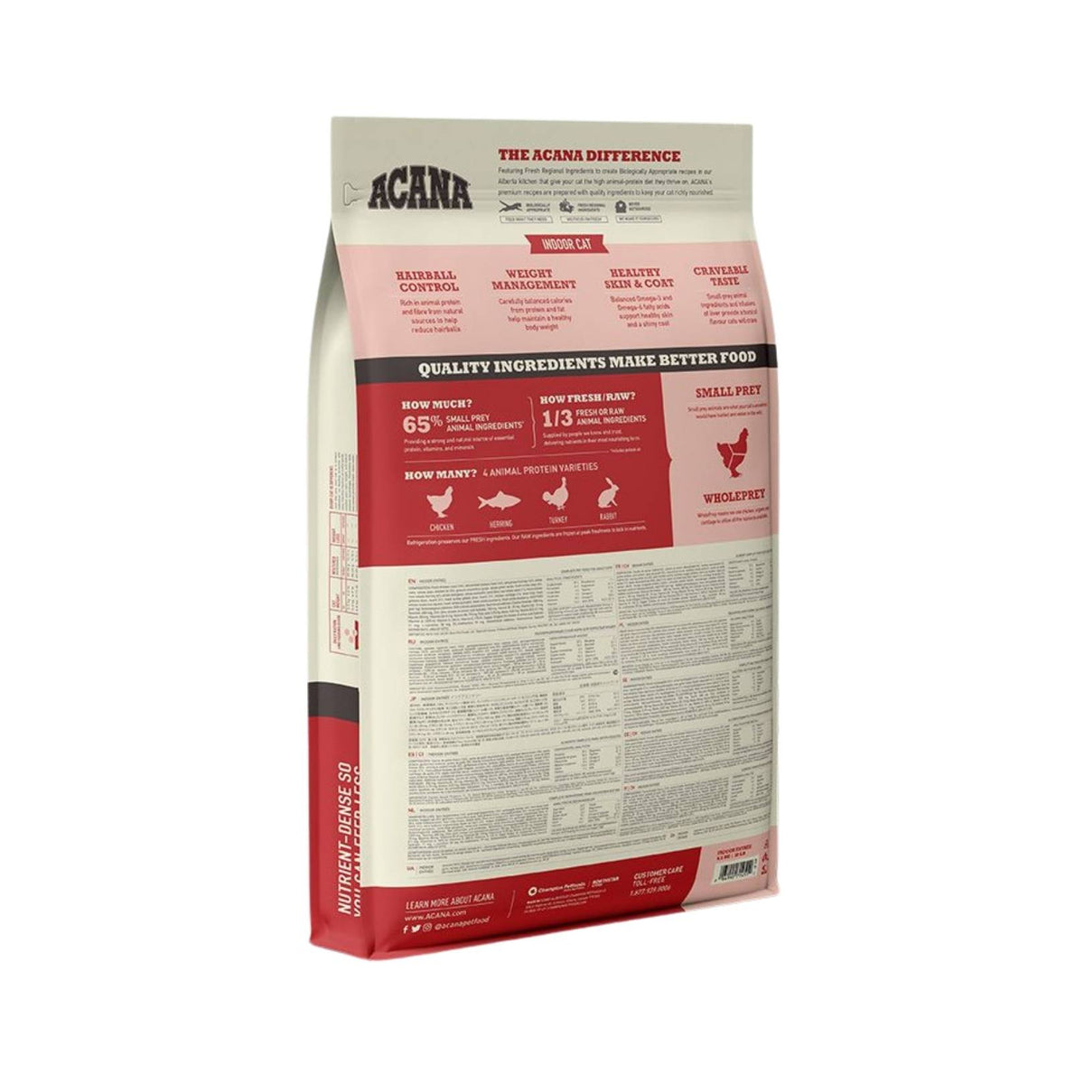 Acana Indoor Entree Cat Dry Food - Wholesome Nutrition for Happy Indoor Cats - Back Bag
